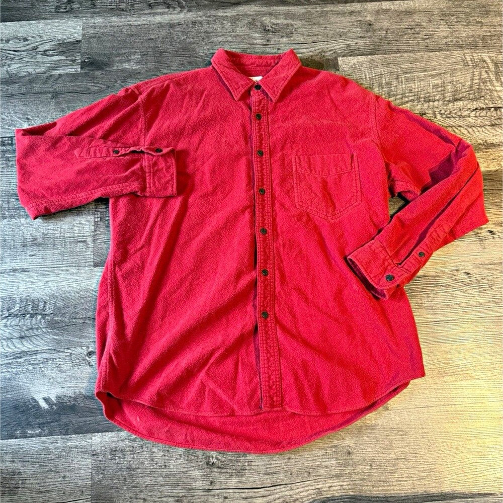 Vintage J Crew Fleece Shirt Mens L Red 100% Cotton Northern Mariana Islands 90s